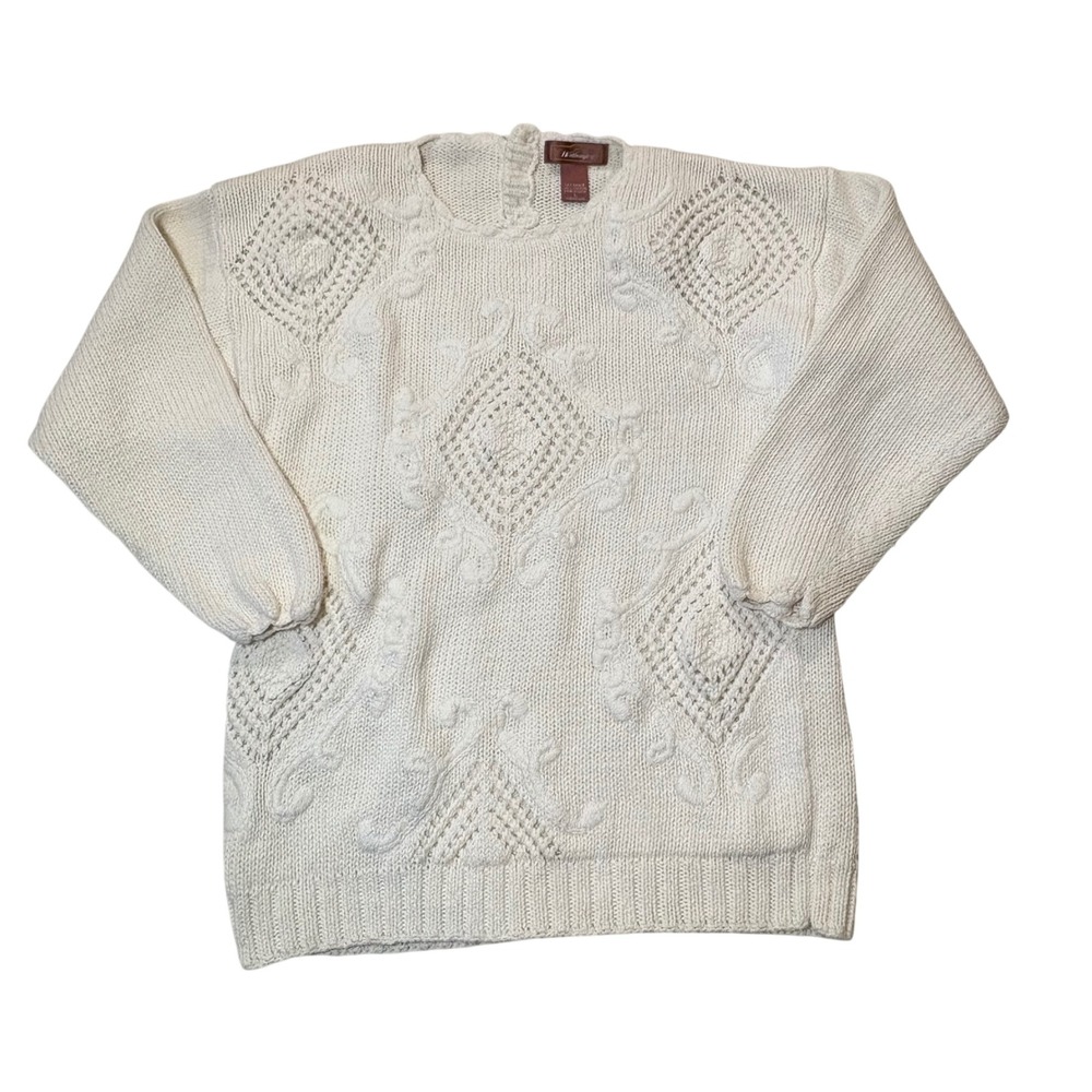Vintage‎ Worthington Cream Ramie Textured Cable Knit Sweater Grandma core Size L